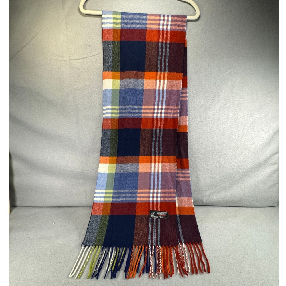 Italy Design Scarf Unisex Preppy Tartan Multi Color Cashmere Blend Plaid Fringe